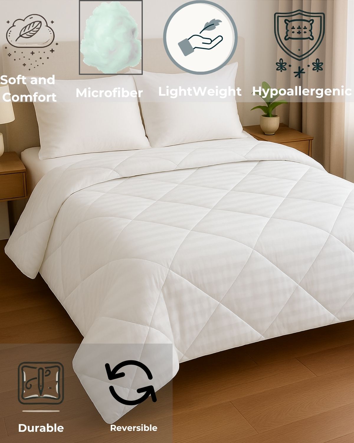 Siroki Bond Quilted 200 GSM Microfiber Filling Comforter for AC Room and Mild Winter