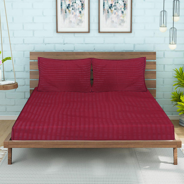 Siroki Bond Maroon Solid Cotton Single Bedsheet