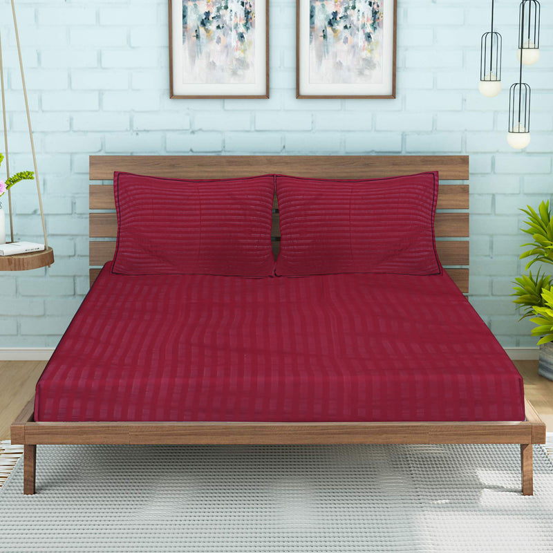 Siroki Bond Red Solid Cotton Double Bedsheet