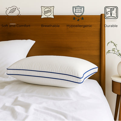 Siroki Bond Microfiber Filling Double Pipin Pillow for Home Bedroom & Living Room 17x27 Soft Sleeping Pillow (Blue)