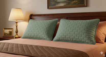 Siroki Bond Solid Single Pipin Quilted Sleeping Pillow (Olive) (16x24)