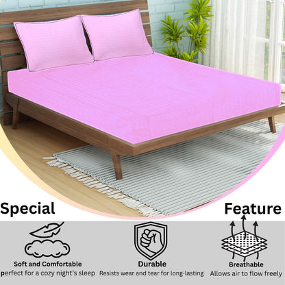 Siroki Satin Strip 250 TC Flat Solid Bedsheet for Home, Living Room & Bedroom Strip Bedsheet