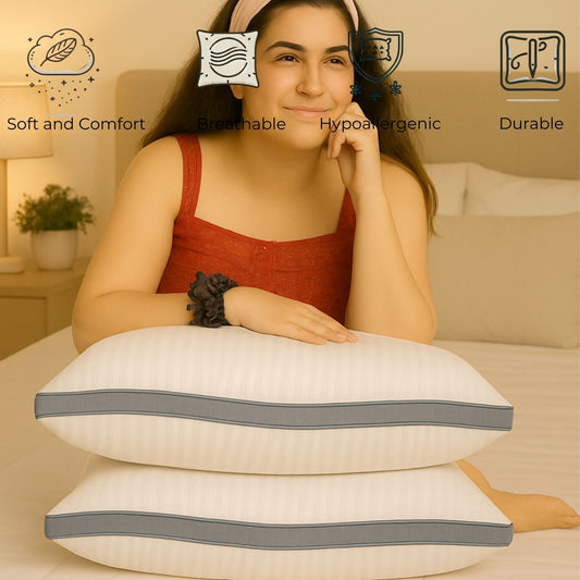 Siroki Bond Microfiber Filling Border Pillow for Home Bedroom & Living Room 17x27 Soft Sleeping Pillow (Grey)