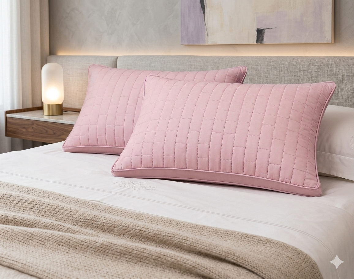 Siroki Bond Solid Double Pipin Quilted Sleeping Pillow (Pink)