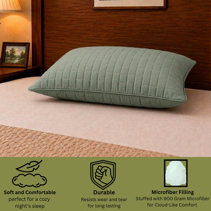 Siroki Bond Solid Single Pipin Quilted Sleeping Pillow (Olive)
