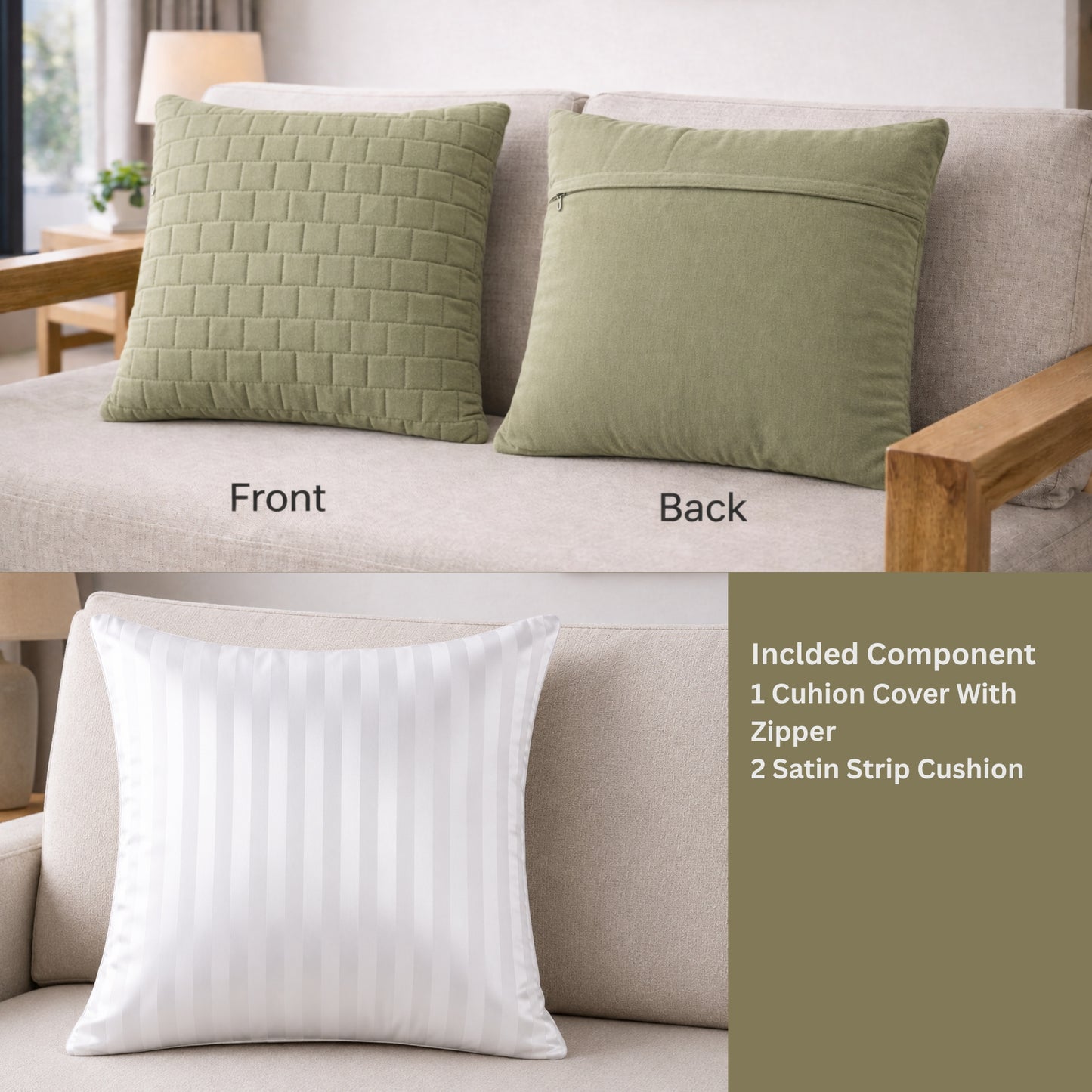 Siroki Bond Microfiber Cushion with Quilted Cover (16x16) – Olive