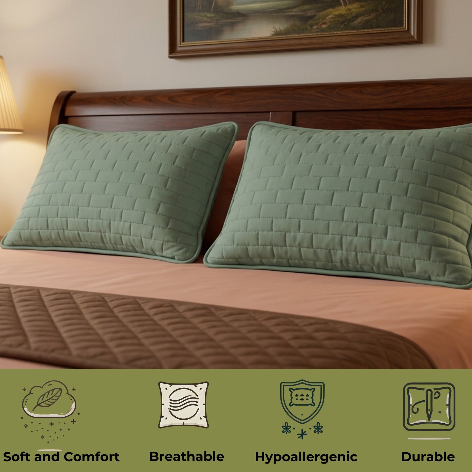 Siroki Bond Solid Single Pipin Quilted Sleeping Pillow (Olive)