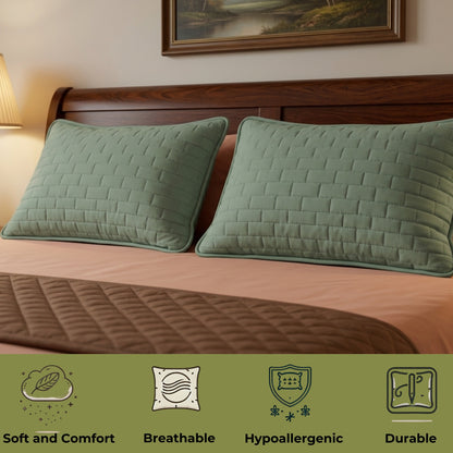 Siroki Bond Solid Single Pipin Quilted Sleeping Pillow (Olive)