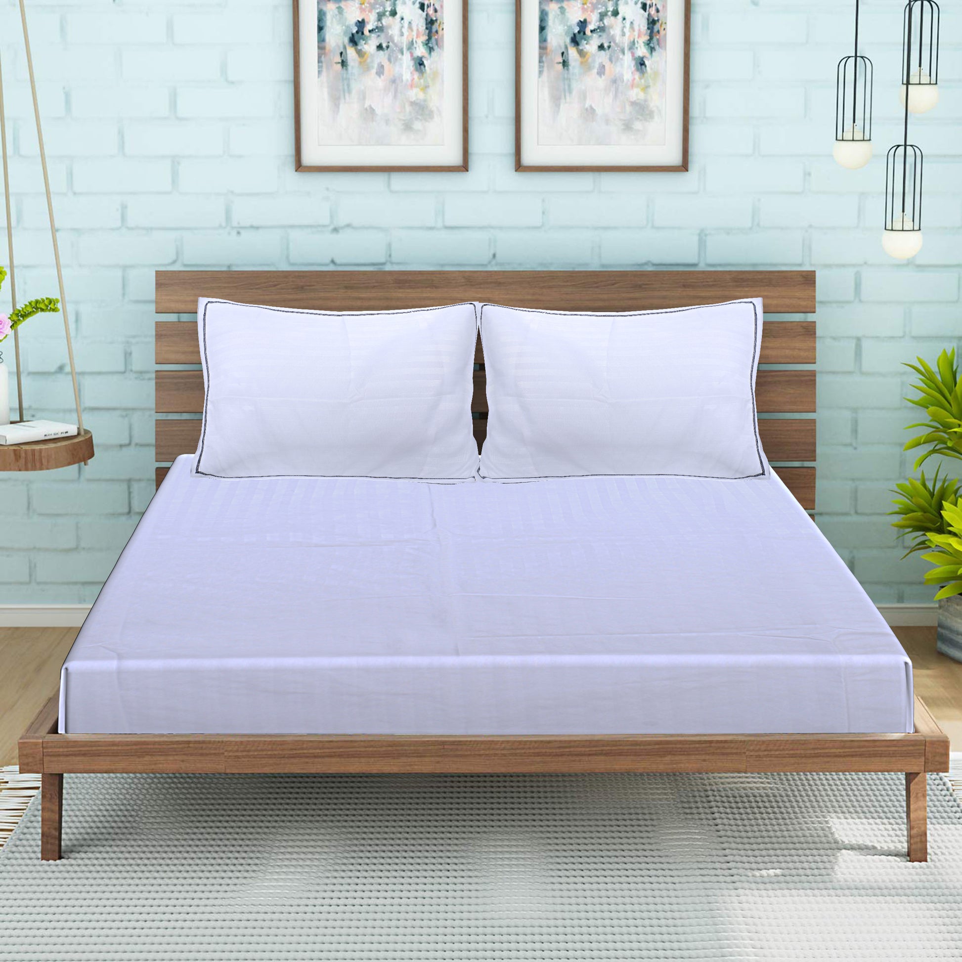 Siroki Bond White Solid Cotton Double Bedsheet