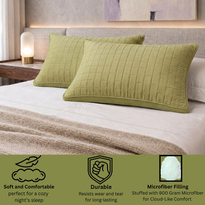 Siroki Bond Solid Double Pipin Quilted Sleeping Pillow (Olive)