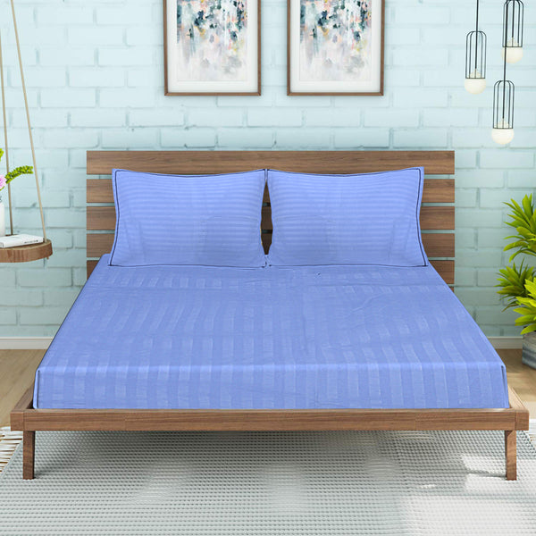 Siroki Bond Sky Blue Solid Cotton Single Bedsheet