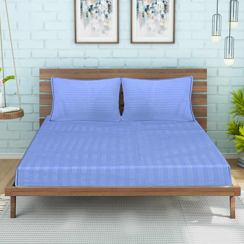 Siroki Bond Sky Blue Solid Cotton Double Bedsheet