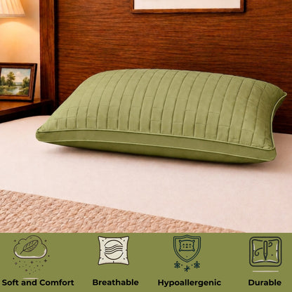 Siroki Bond Solid Double Pipin Quilted Sleeping Pillow (Olive)