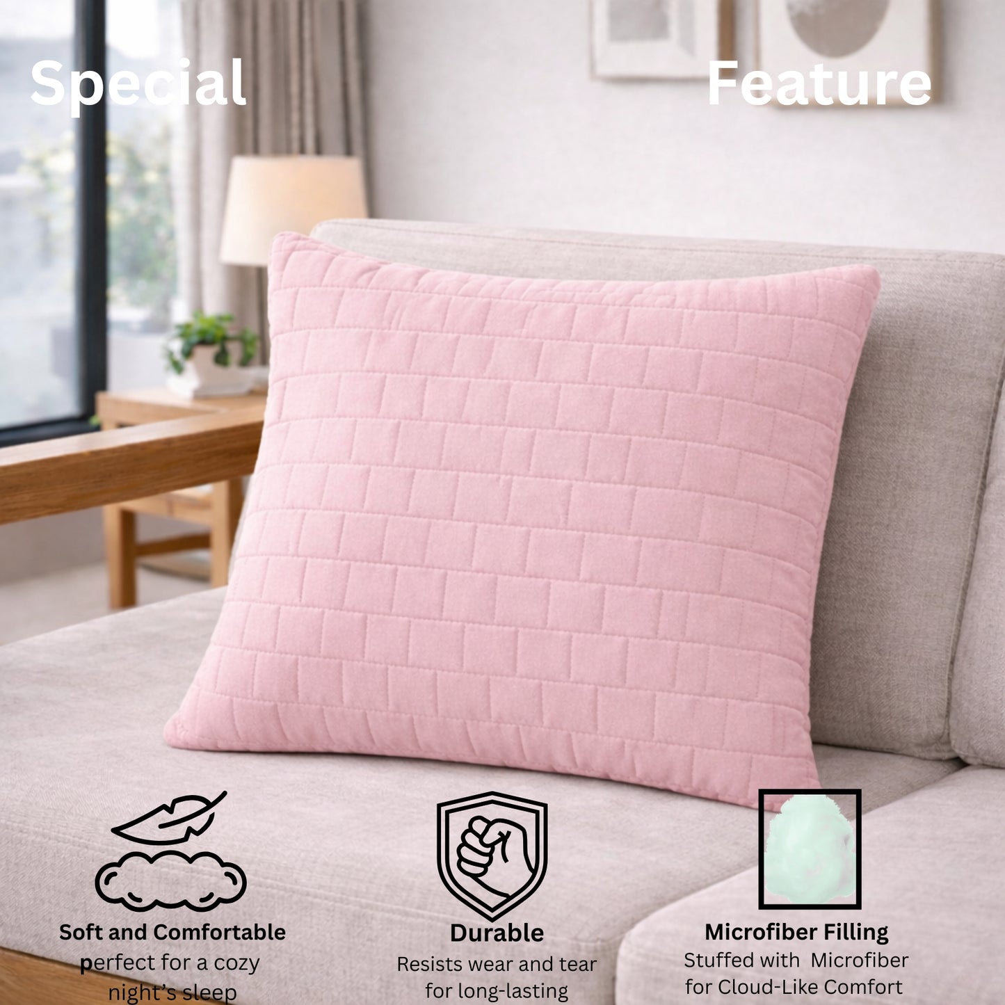 Siroki Bond Microfiber Cushion with Quilted Cover (16x16) – Pink