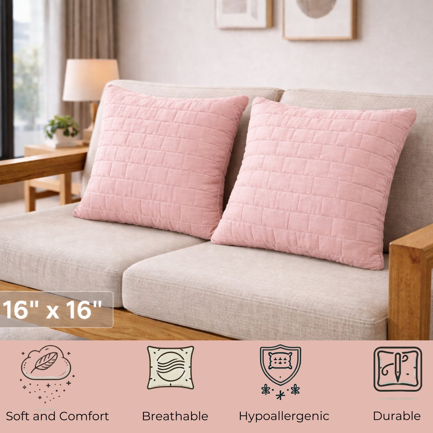 Siroki Bond Microfiber Cushion with Quilted Cover (16x16) – Pink