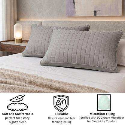 Siroki Bond Solid Double Pipin Quilted Sleeping Pillow (Grey)