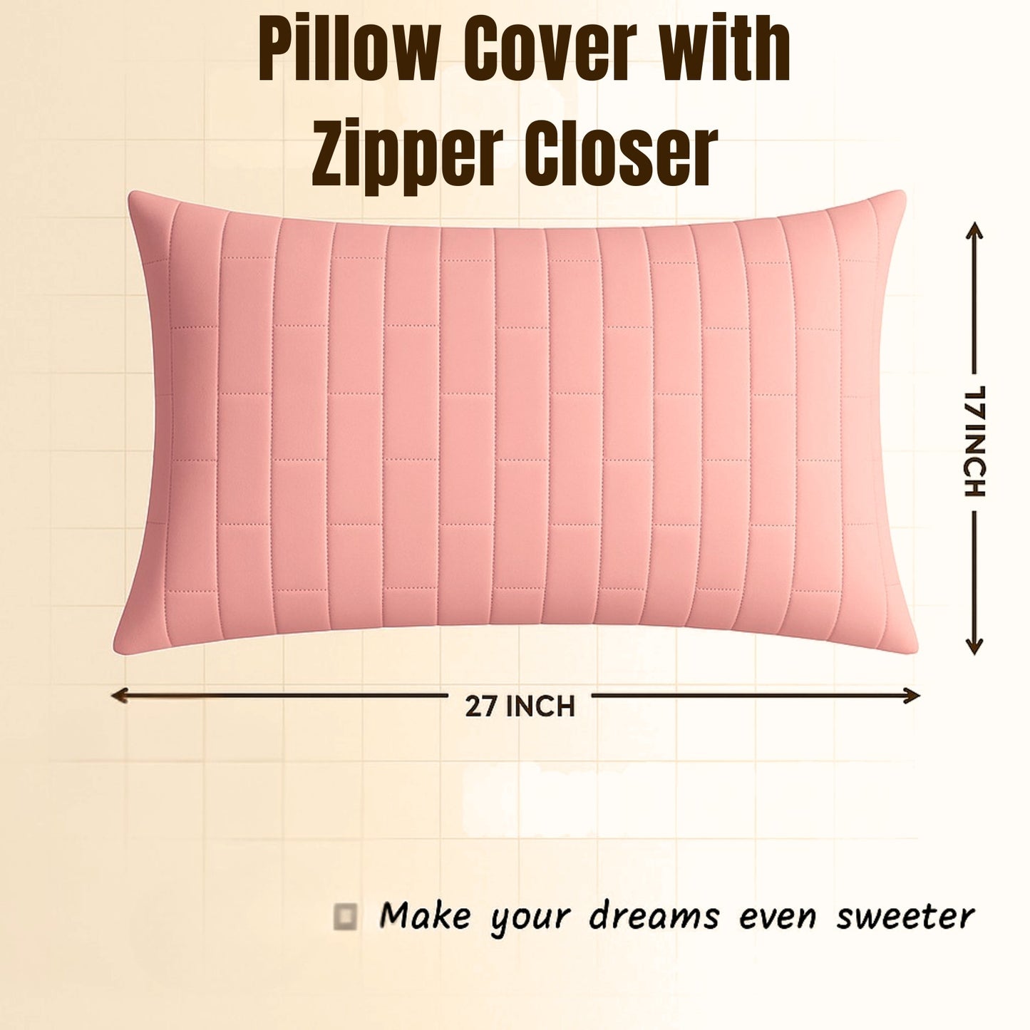 Siroki bond Quilted Pillow Cover For Home Decor Bedroom Soft Fluffy 17*27 Inch Pillow Case (Pink)
