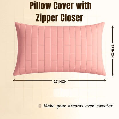 Siroki bond Quilted Pillow Cover For Home Decor Bedroom Soft Fluffy 17*27 Inch Pillow Case (Pink)