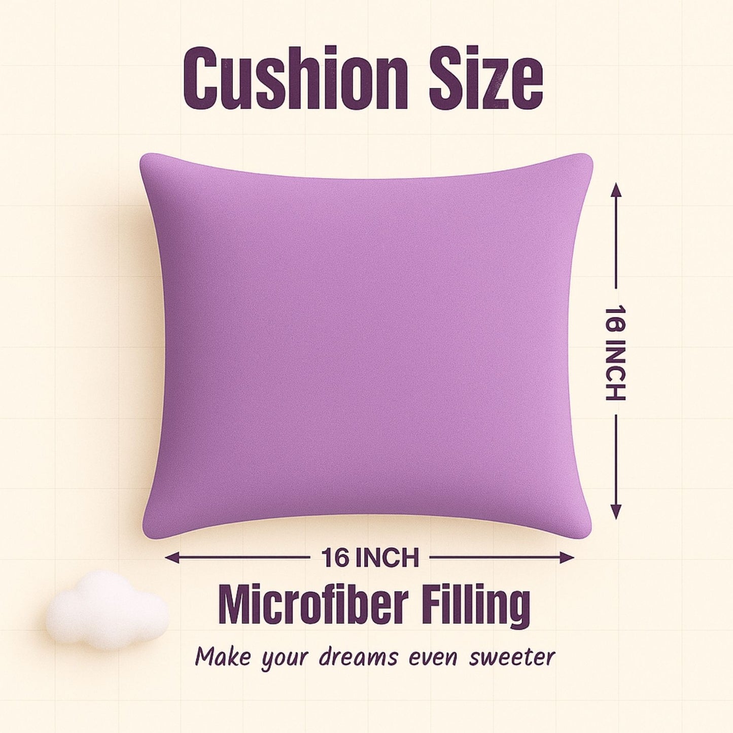 Siroki Bond Microfiber Filling Cushion For Home Office Living Room 16x16 Inch Soft Fluffy Cushion (Lavendra)