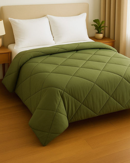 Siroki Bond Quilted 200 GSM Microfiber Filling Comforter for AC Room and Mild Winter (Olive Green)