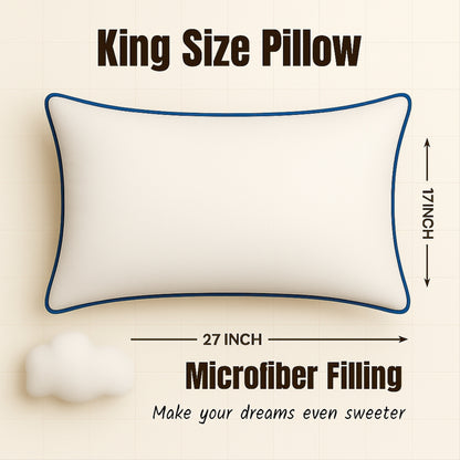 Siroki Bond Microfiber Filling Double Pipin Pillow for Home Bedroom & Living Room 17x27 Soft Sleeping Pillow (Blue)