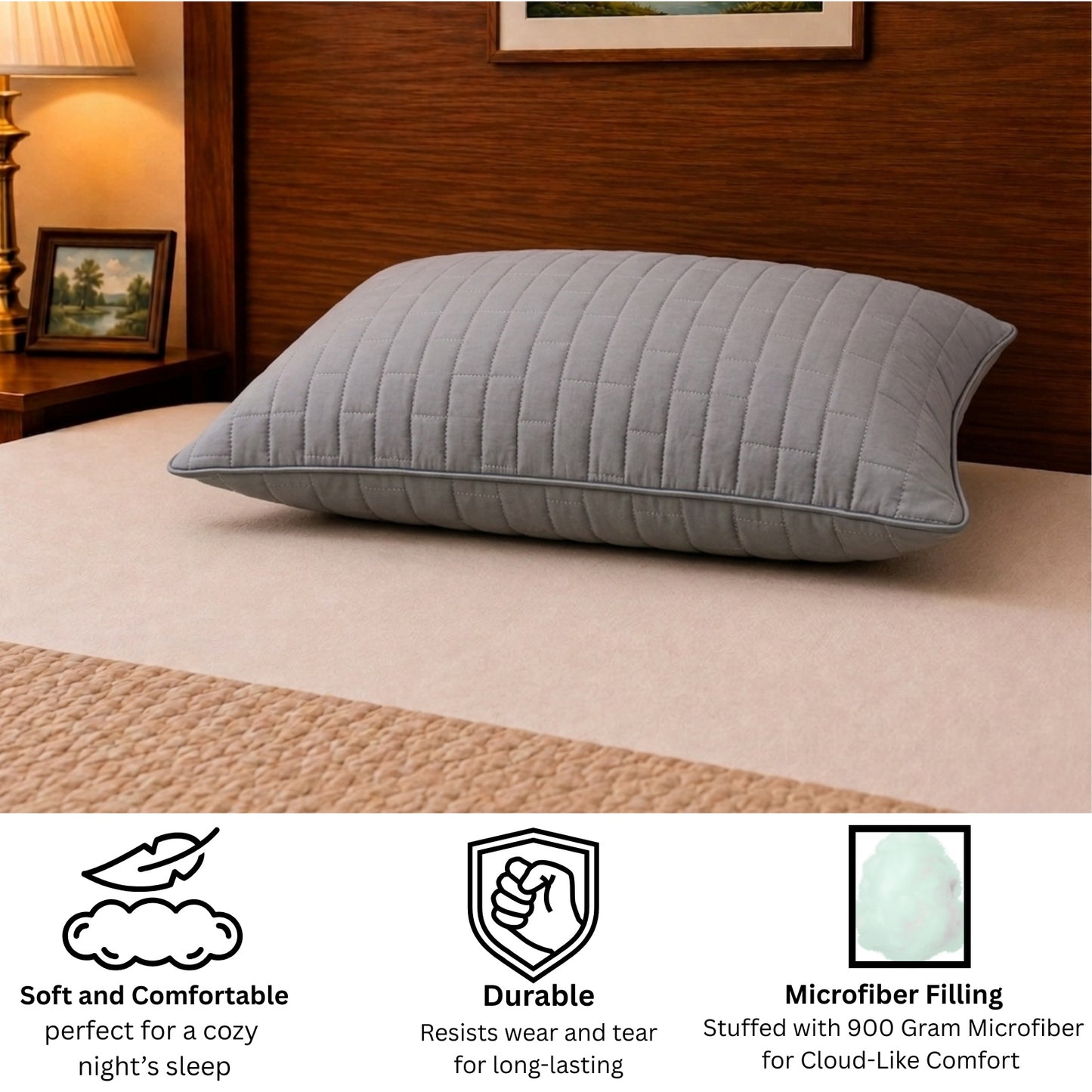 Siroki Bond Solid Single Pipin Quilted Sleeping Pillow (Grey)