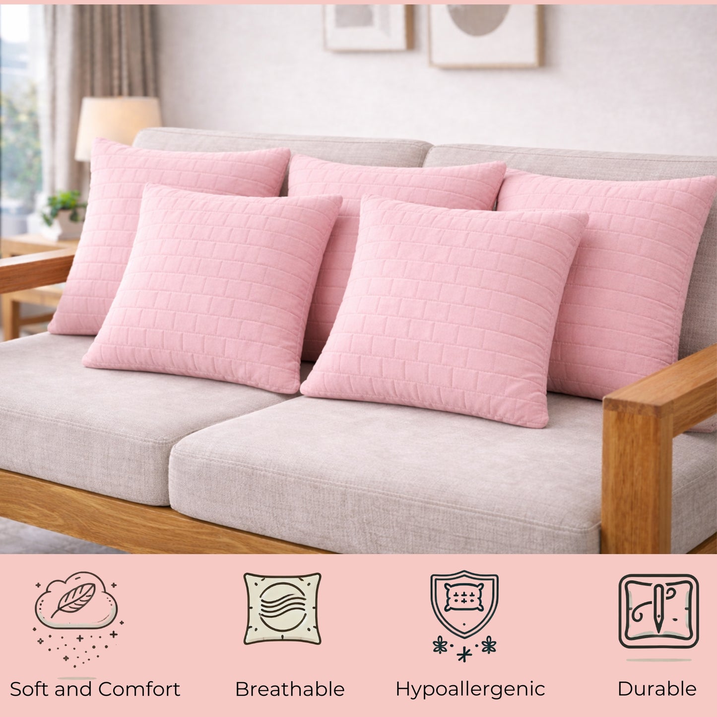 Siroki Bond Microfiber Cushion with Quilted Cover (16x16) – Pink