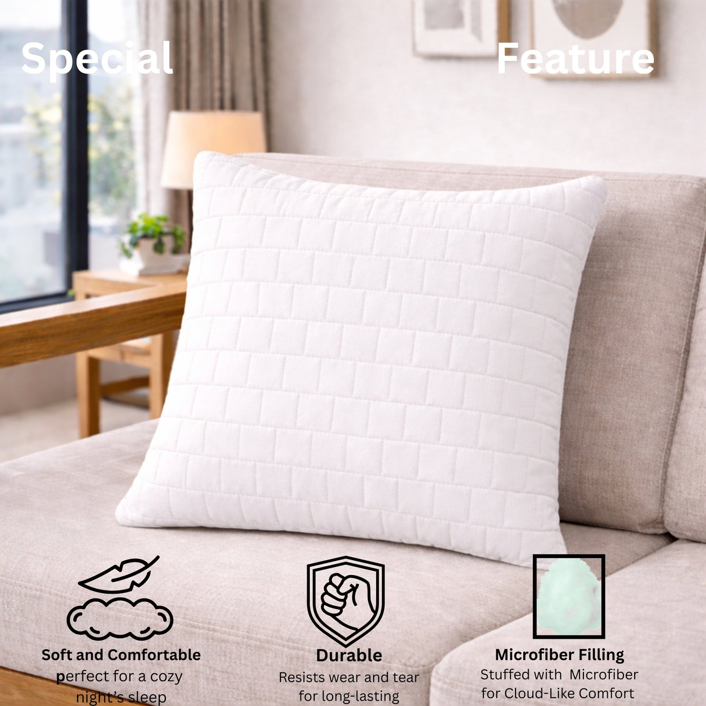 Siroki Bond Microfiber Filling Cushion (16x16) (White)