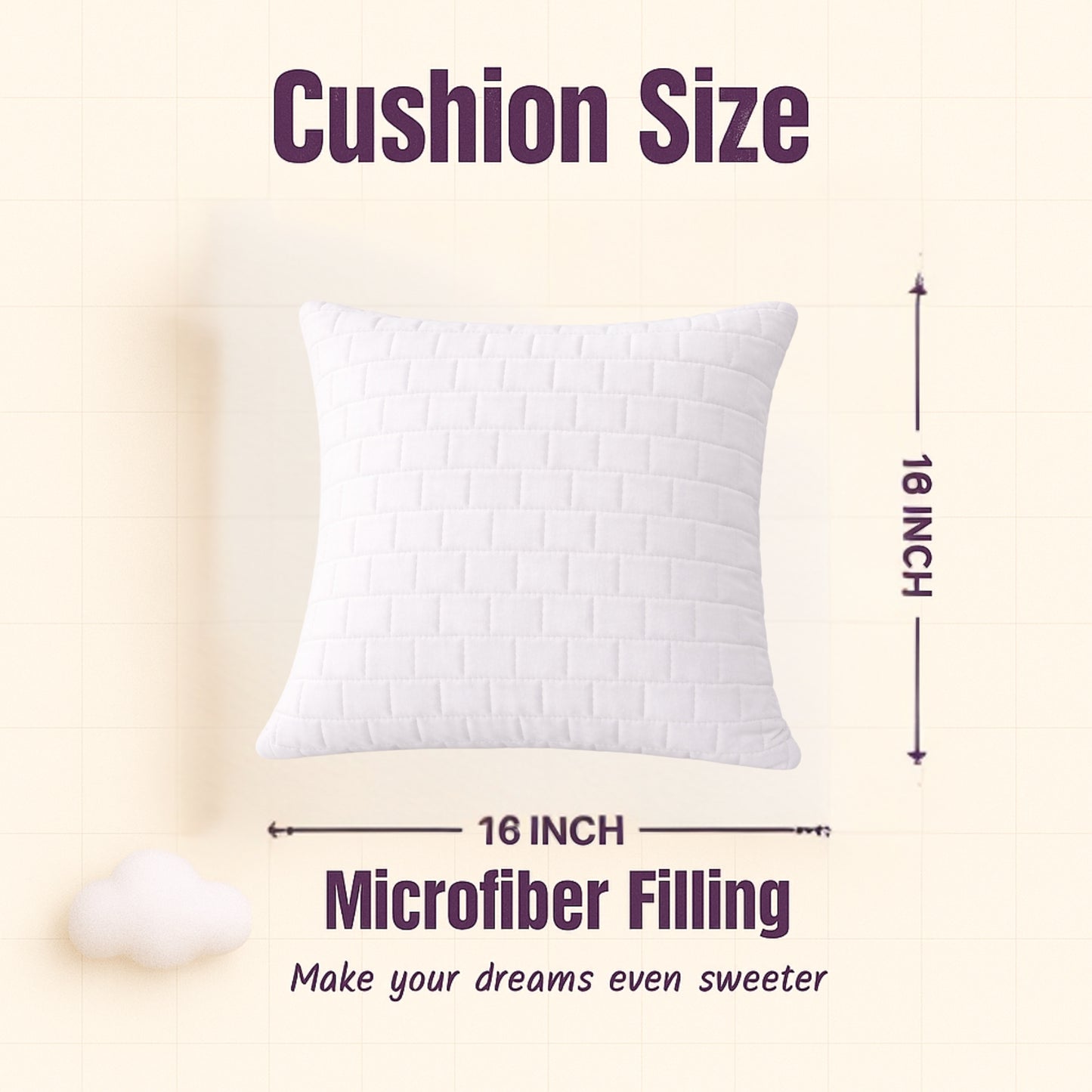 Siroki Bond Microfiber Cushion with Quilted Cover (16x16) – White