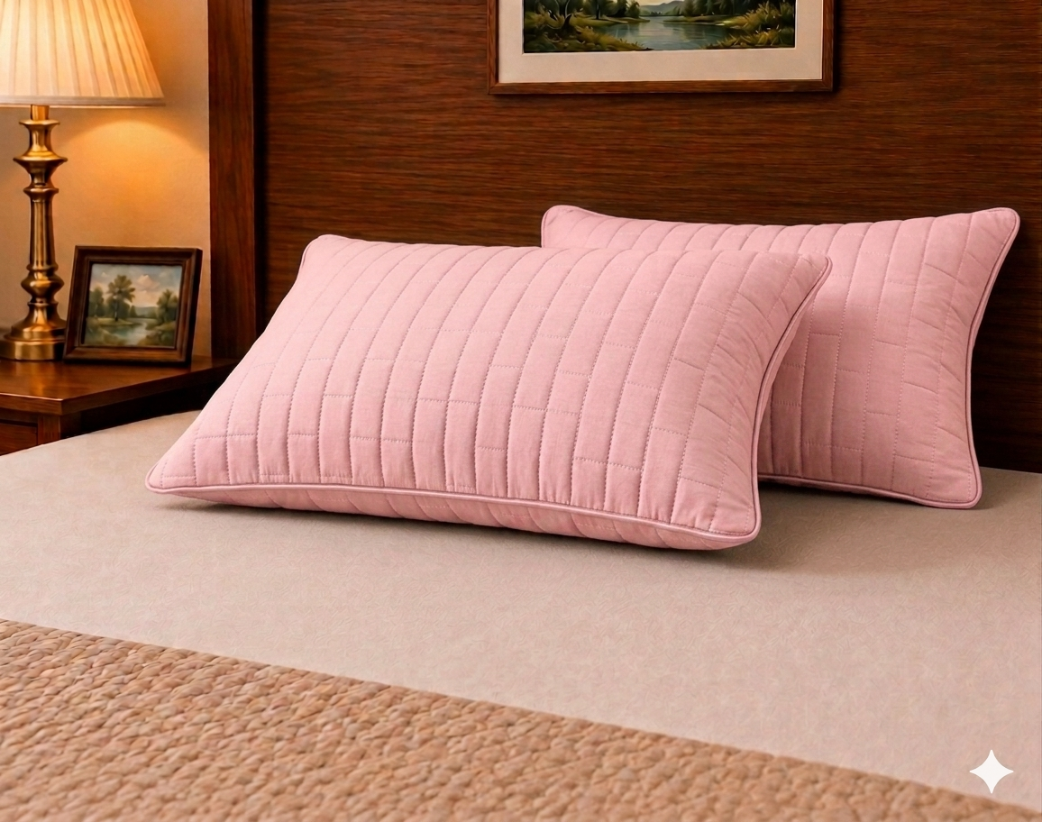 Siroki Bond Solid Single Pipin Quilted Sleeping Pillow (Pink) (16x24)