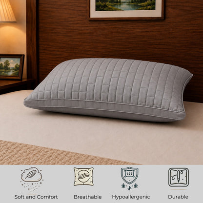 Siroki Bond Solid Double Pipin Quilted Sleeping Pillow (Grey)