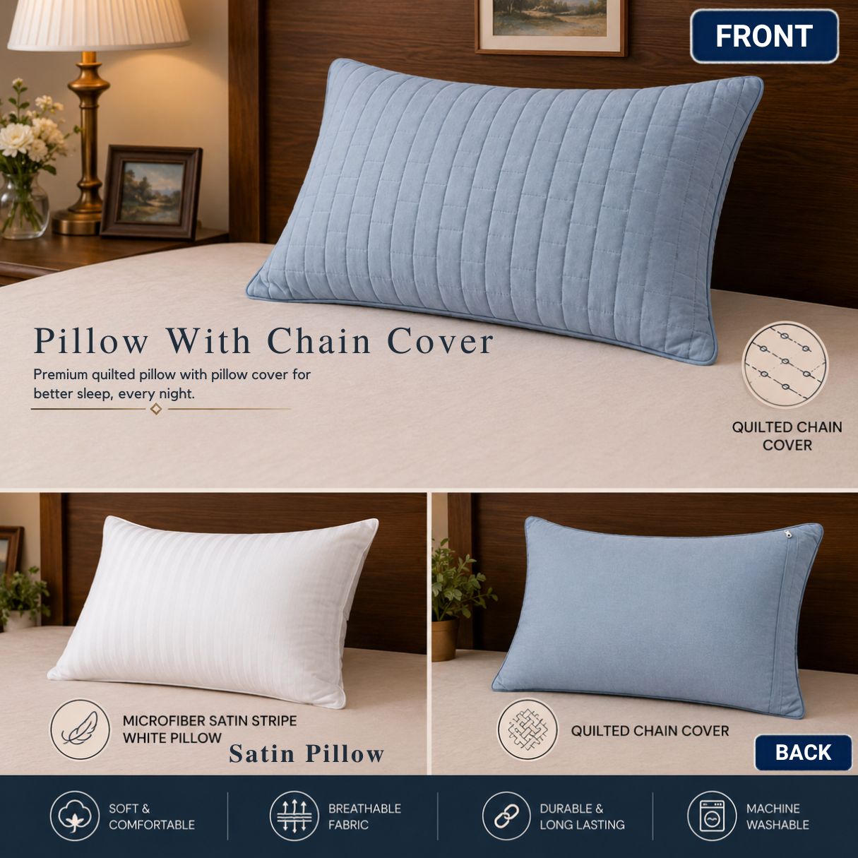 Siroki Bond Solid Sleeping Pillow Quilted Cover (16X24) – Grey