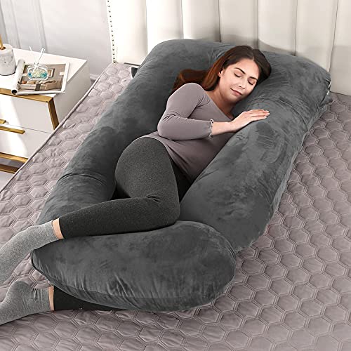 Siroki Bond Grey J-shape Velvet Full Body Pregnancy Pillow For Pregnant Women