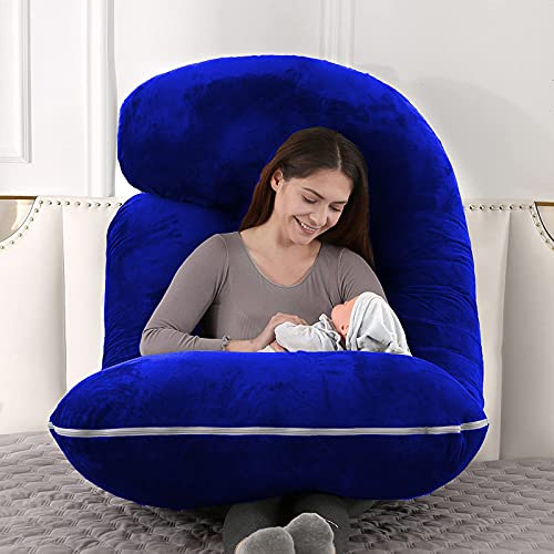 Siroki Bond Blue J-shape Velvet Full Body Pregnancy Pillow For Pregnant Women