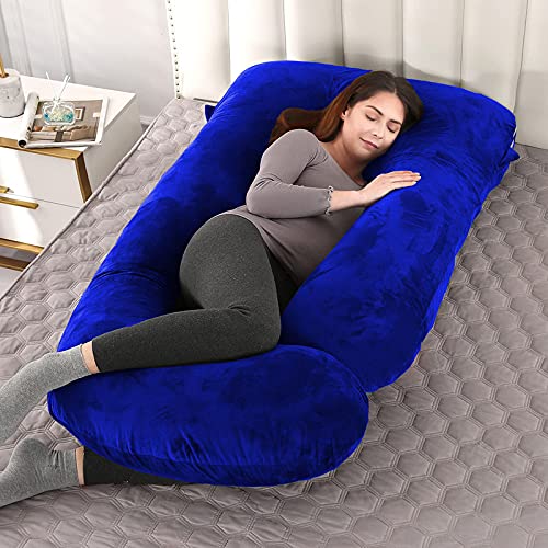 Siroki Bond Blue J-shape Velvet Full Body Pregnancy Pillow For Pregnant Women