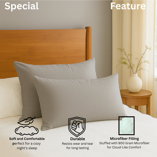 Siroki Bond Microfiber Filling Plain Pillow for Home Bedroom & Living Room 17x27 Soft Solid Sleeping Pillow (Grey)