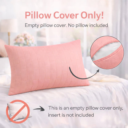 Siroki bond Quilted Pillow Cover For Home Decor Bedroom Soft Fluffy 17*27 Inch Pillow Case (Pink)