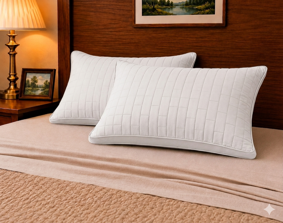 Siroki Bond Solid Double Pipin Quilted Sleeping Pillow (White)