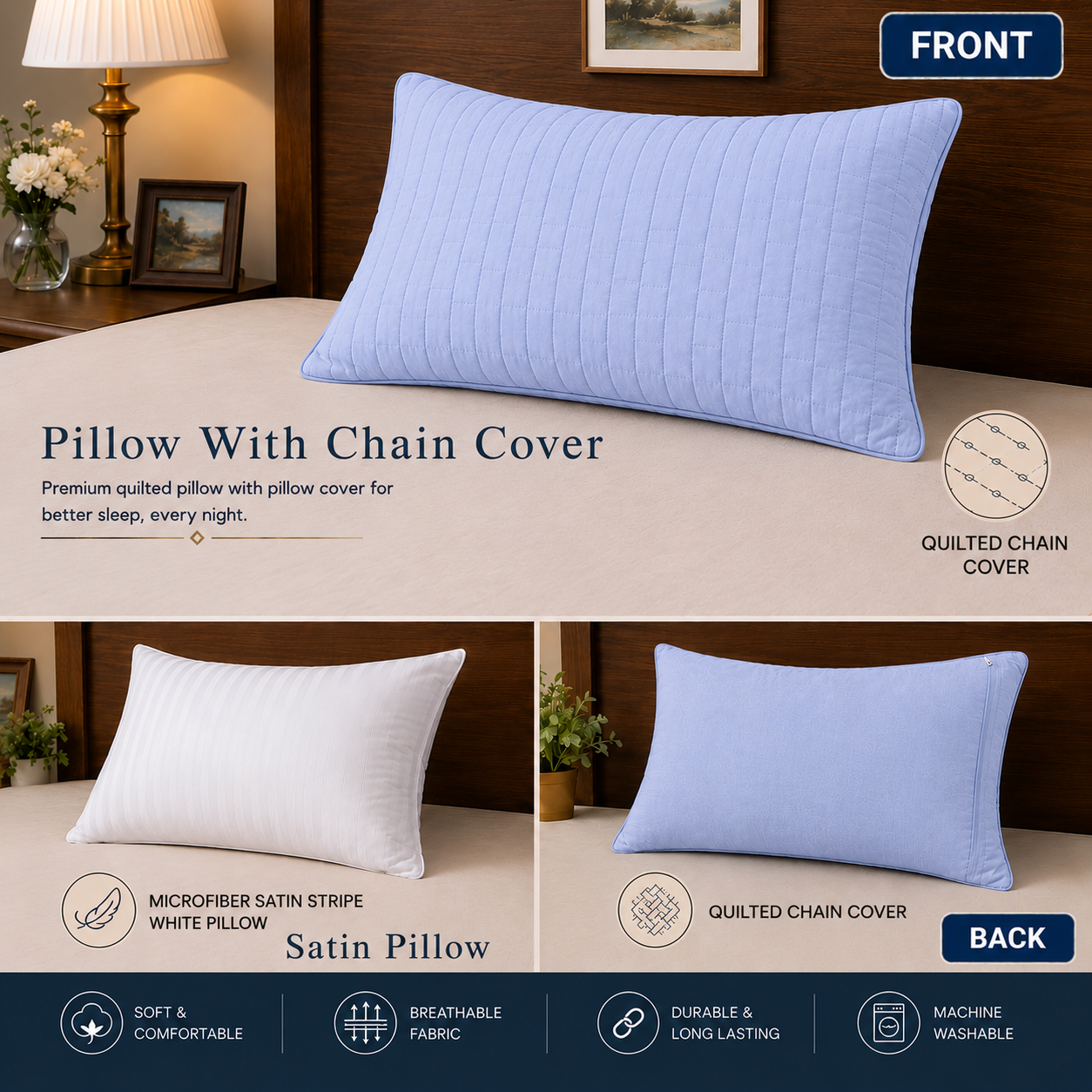 Siroki Bond Solid Quilted Sleeping Pillow Cover (16X24) – Lavendar