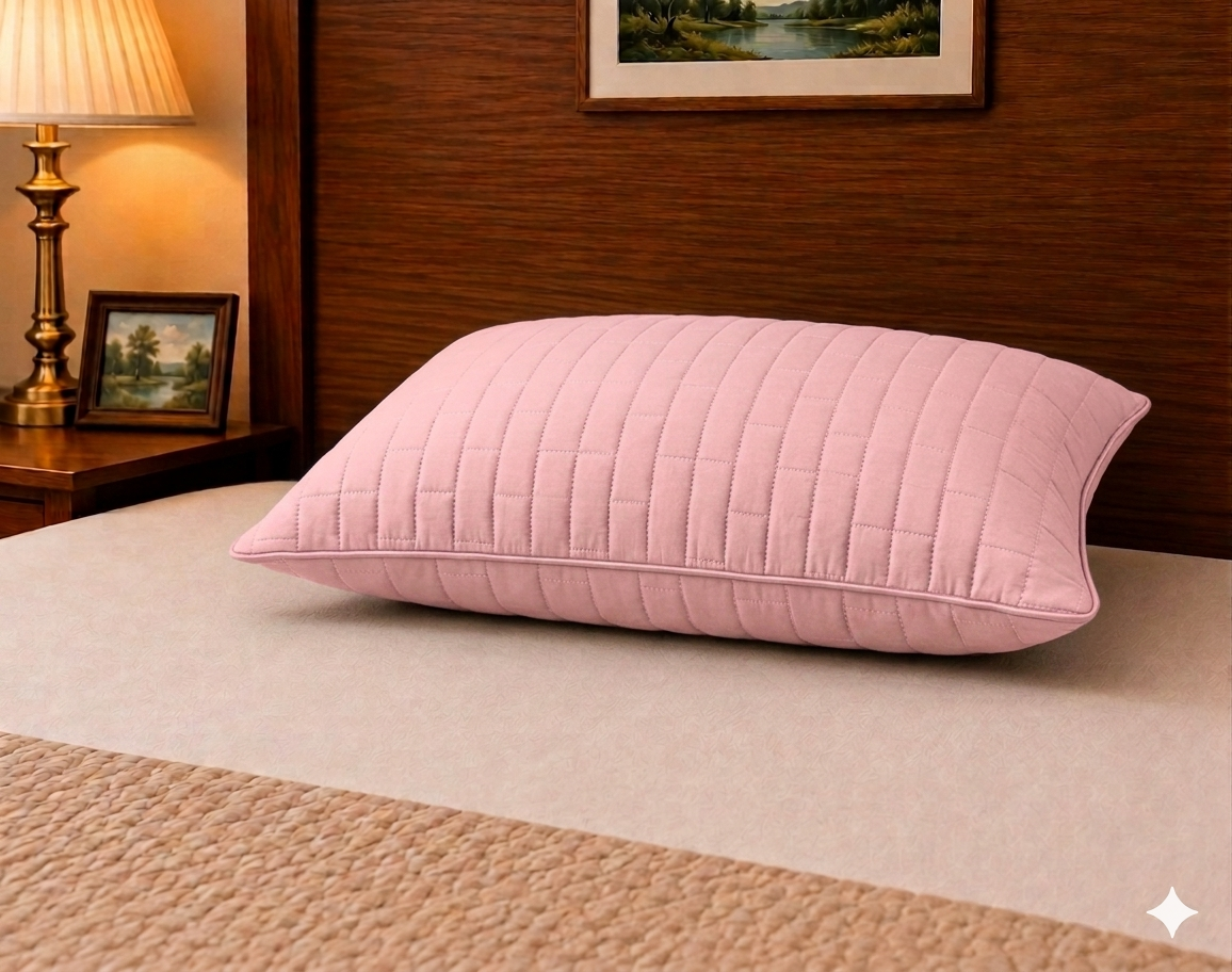 Siroki Bond Solid Double Pipin Quilted Sleeping Pillow (Pink)