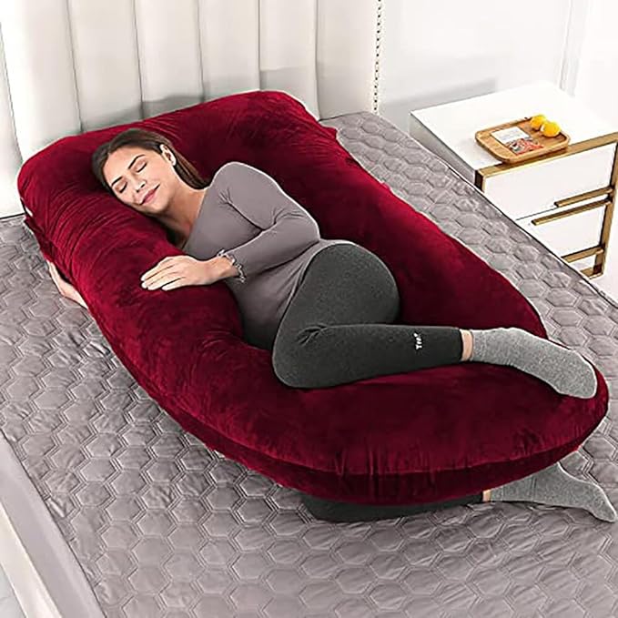 Siroki Bond Red J-shape Full Body Velvet Pregnancy Pillow for Pregnant Women