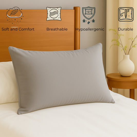 Siroki Bond Microfiber Filling Plain Pillow for Home Bedroom & Living Room 17x27 Soft Solid Sleeping Pillow (Grey)