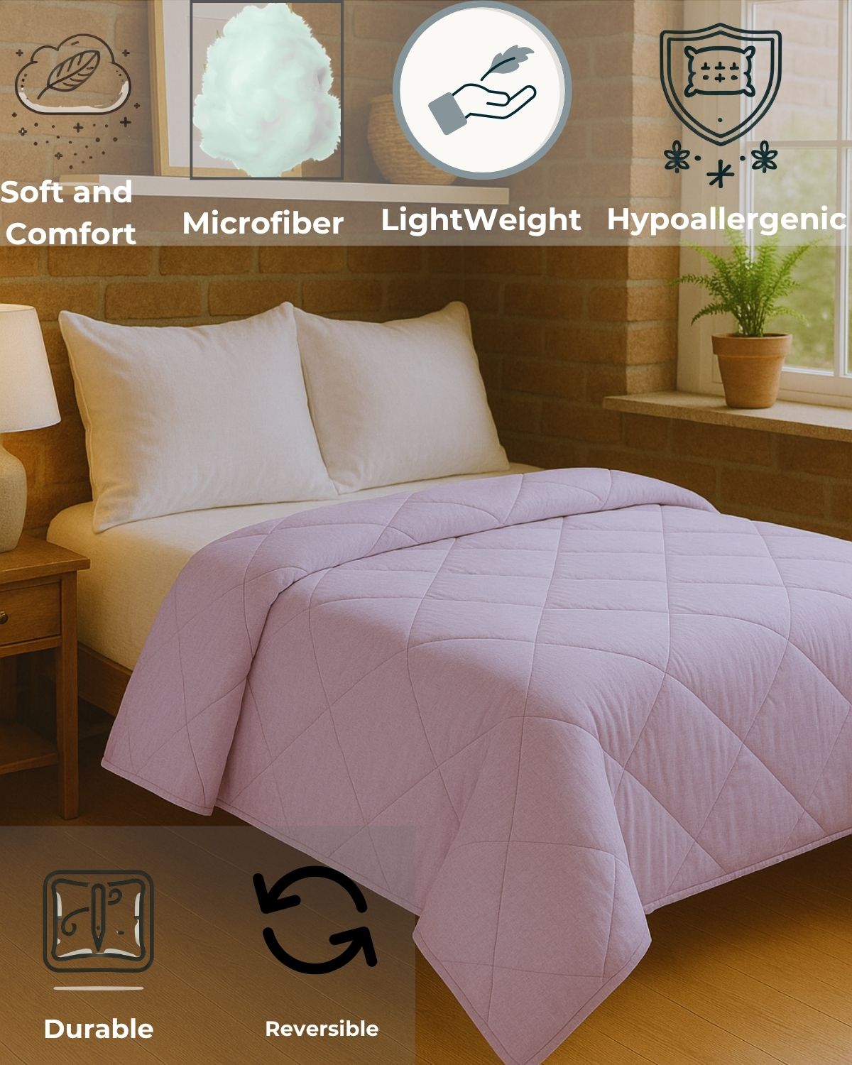Siroki Bond Quilted 200 GSM Microfiber Filling Comforter for AC Room and Mild Winter
