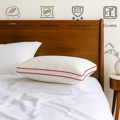 Siroki Bond Microfiber Filling Double Pipin Pillow for Home Bedroom & Living Room 17x27 Soft Sleeping Pillow (Red)