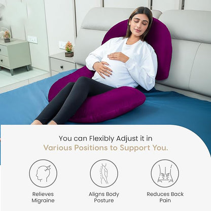 Siroki Bond Purple J-shape Velvet Full Body Pregnancy Pillow For Pregnant Women