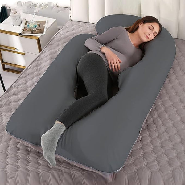 Siroki Bond Grey J-shape Velvet Full Body Pregnancy Pillow For Pregnant Women