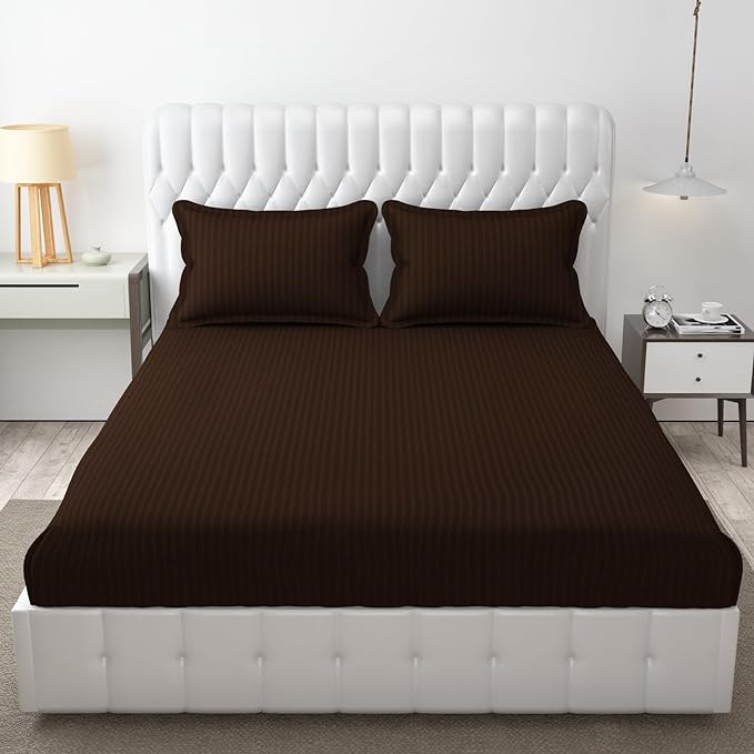 Siroki Bond Brown Solid Cotton Double Bedsheet