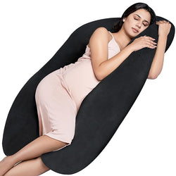 Siroki Bond Black J-shape Full Body Velvet Pregnancy Pillow for Pregnant Women