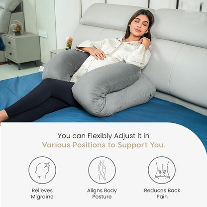 Siroki Bond J-shape Full Body Grey Velvet Pregnancy Pillow for Pregnant Women