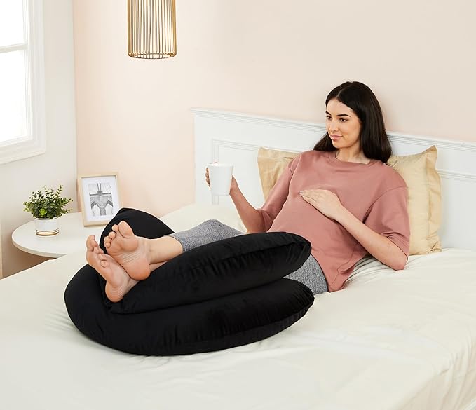 Siroki Bond Black J-shape Full Body Velvet Pregnancy Pillow for Pregnant Women